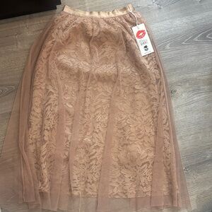 NWT Wildfox warm taupe Lace & Tulle Midi Skirt